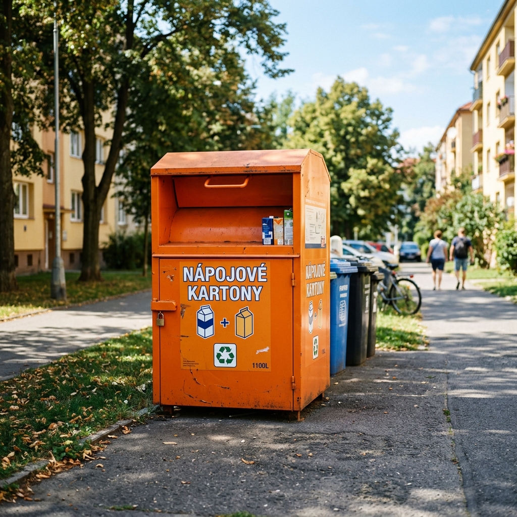 Oranžový kontejner pro nápojové kartony
